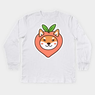 Peach Shiba Inu Kids Long Sleeve T-Shirt